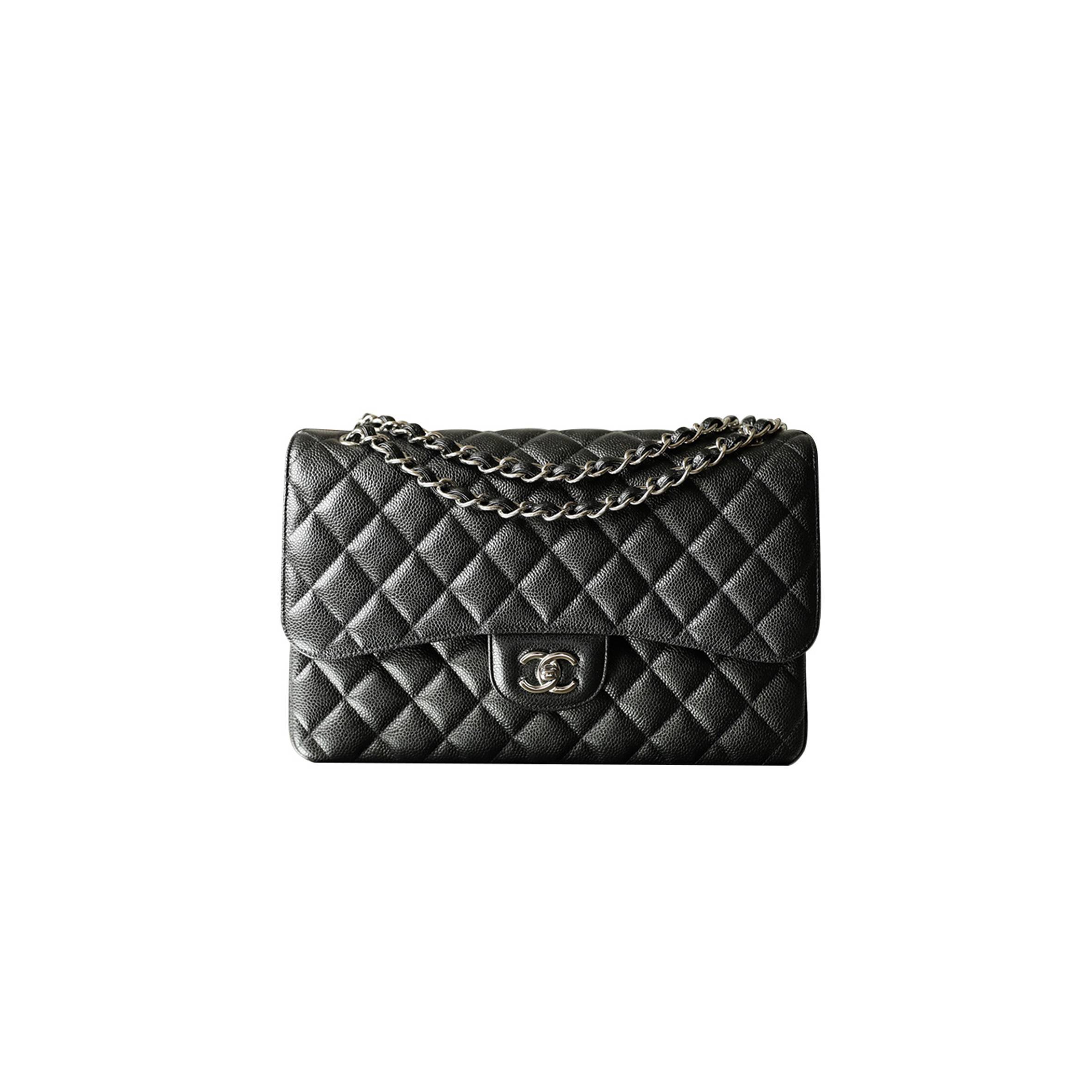 CHANEL MASTER CLASSIC FLAP JUMBO30 BLACK ALL STEEL WHITE SILVER BUCKLE A01112 (30*19.5*10cm)